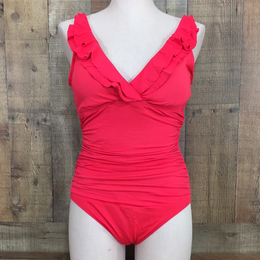 Lauren Ralph Lauren Red Ruffle One Piece Swimwear Size 10